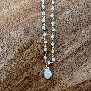 Gold and White Beaded Teardrop Necklace - Women Jewelry
